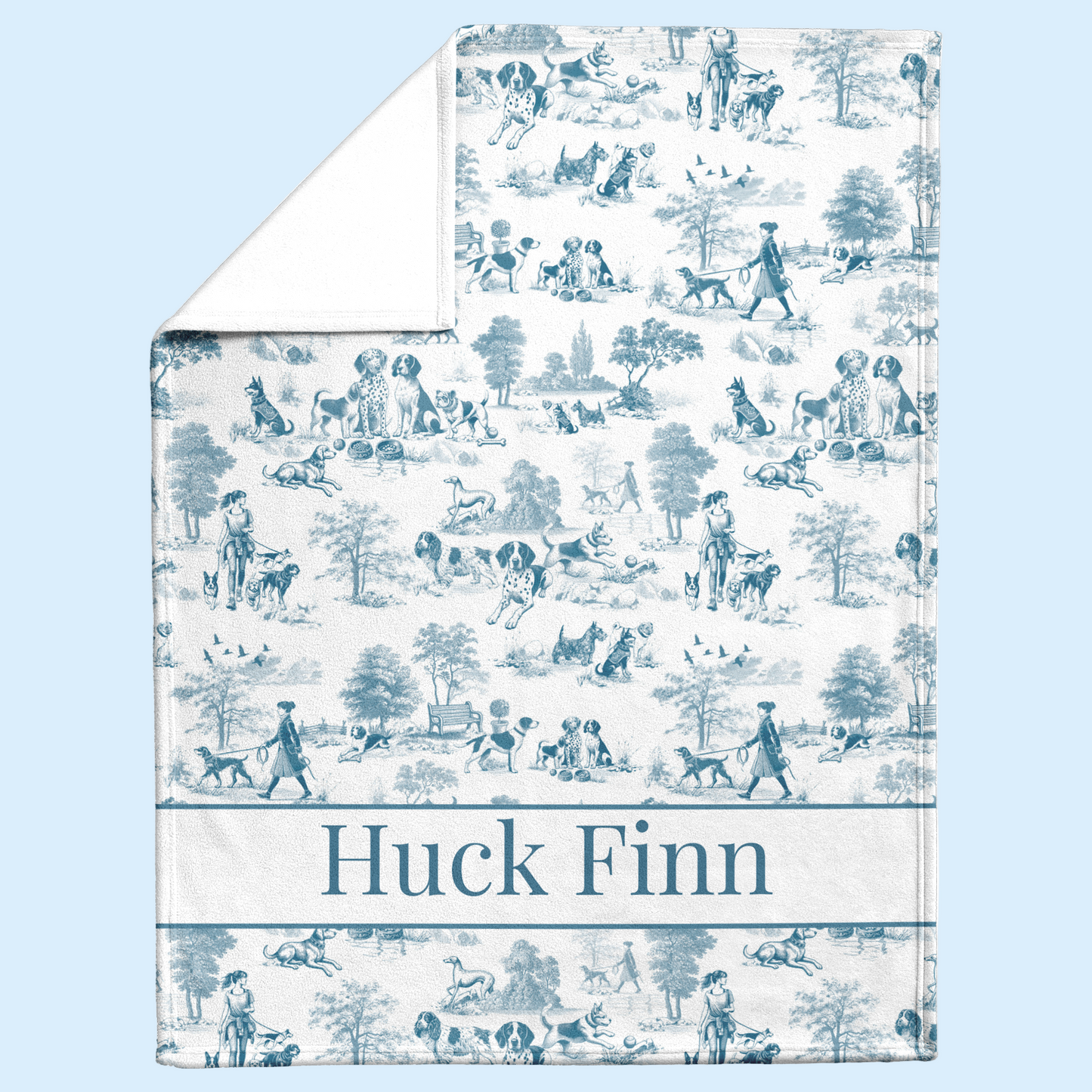 Blue Toile Dog Design Personalized Sherpa/Fleece Blanket 60x80