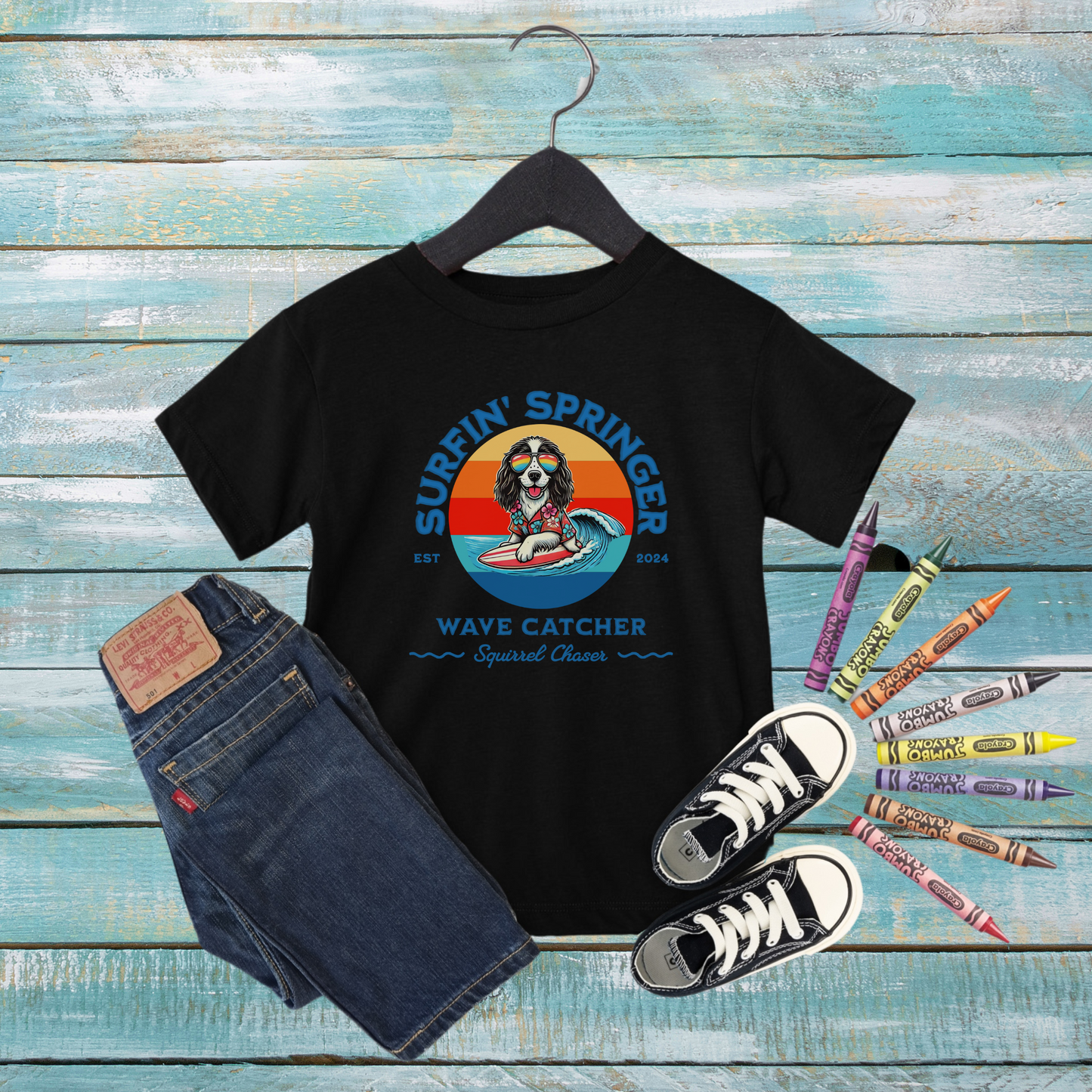 Surfin' Springer Wave Catcher , Squirrel Chaser  Toddler T-Shirt