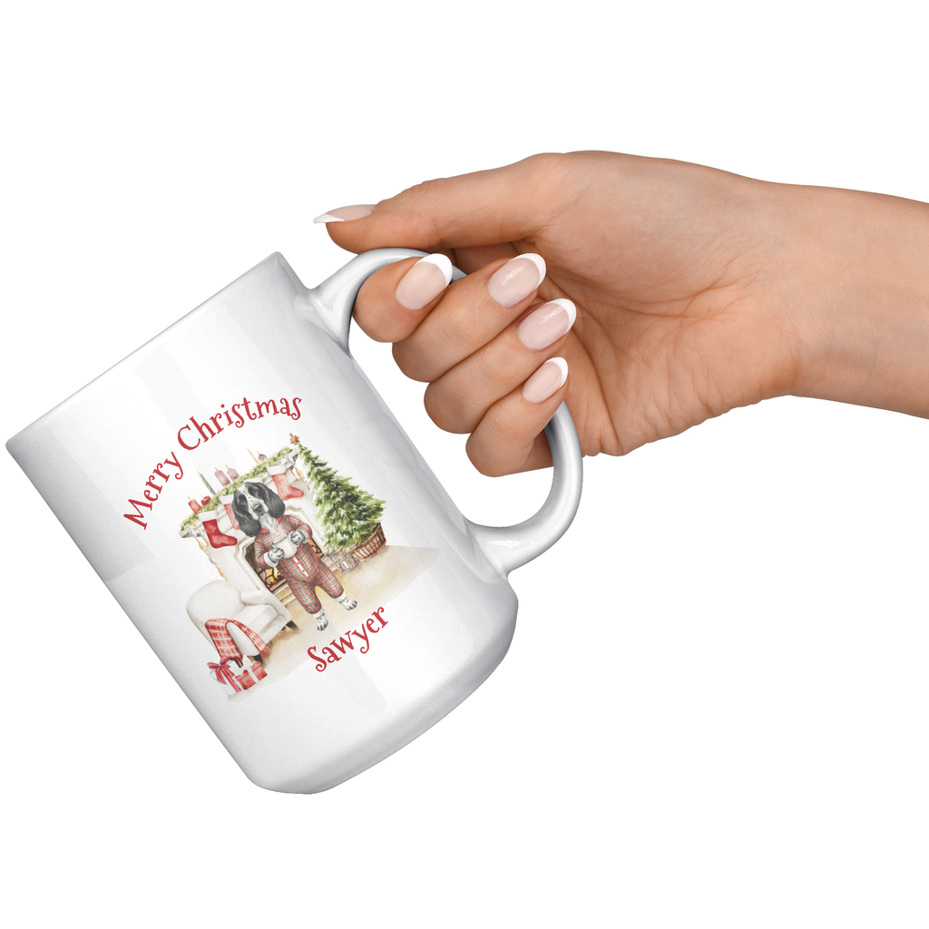 Adorable Dog in Pajamas Personalized Ceramic Christmas Mug 15oz