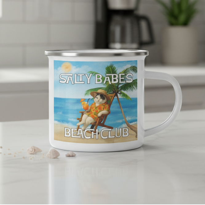 Salty Dudes and Babes Beach Club Personalized Pet Camping Mug 12oz