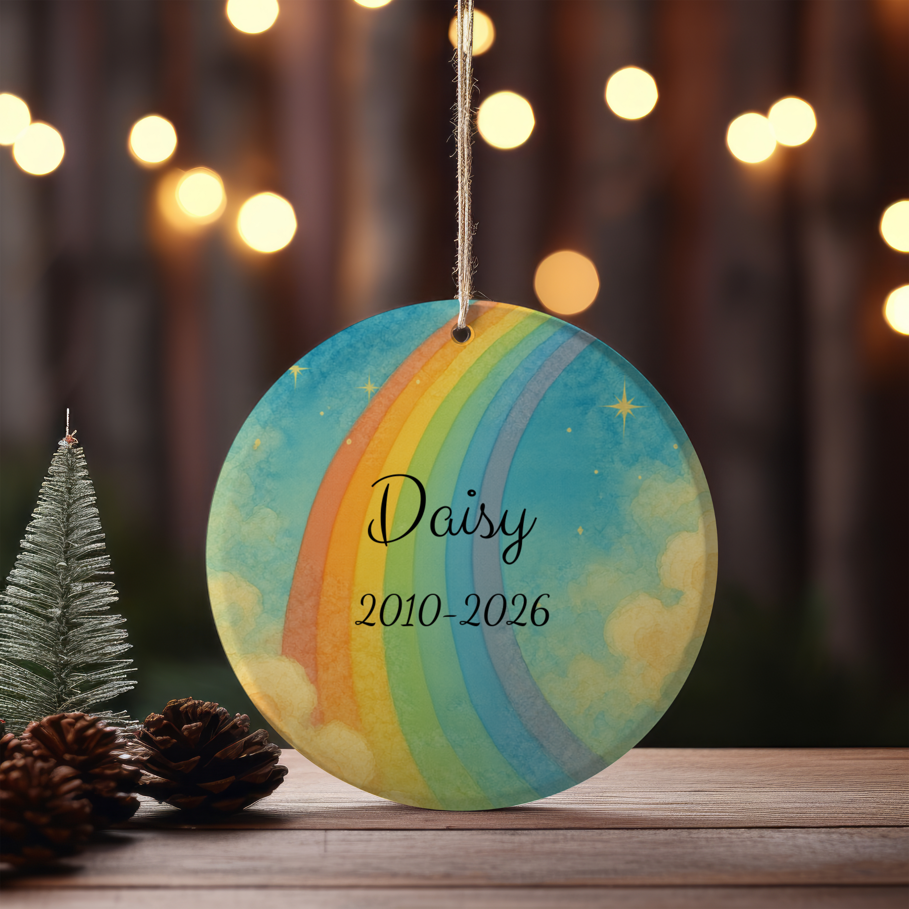 Rainbow Bridge Personalized Ceramic Pet Memorial Ornament, (1pc) – Attached design