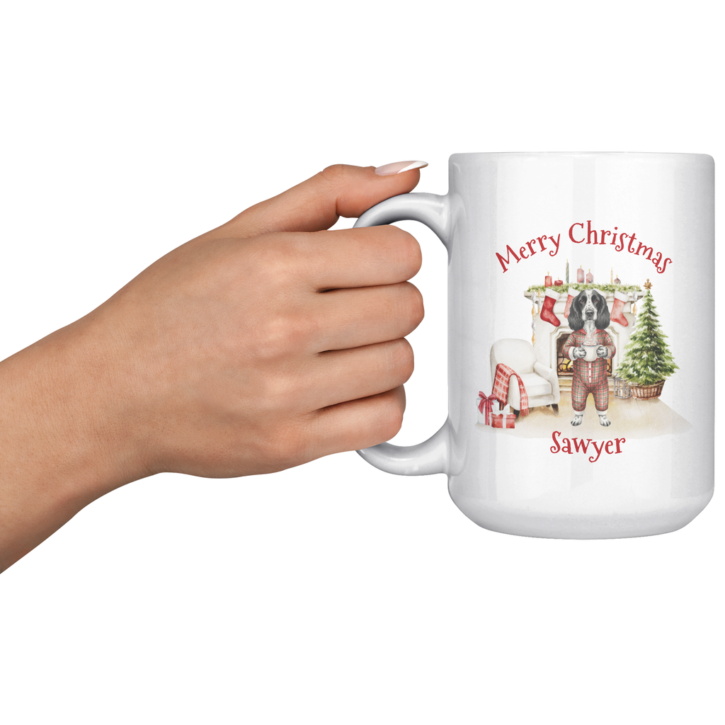 Adorable Dog in Pajamas Personalized Ceramic Christmas Mug 15oz