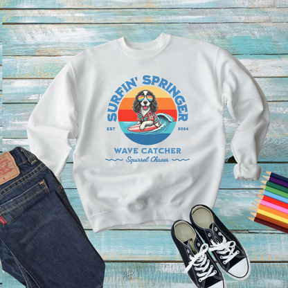 Surfin' Springer Wave Catcher, Squirrel Chaser Sweatshirt Youth