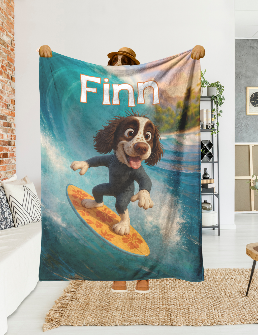 Surfing Dog Personalized Sherpa/Fleece Blanket 60x80