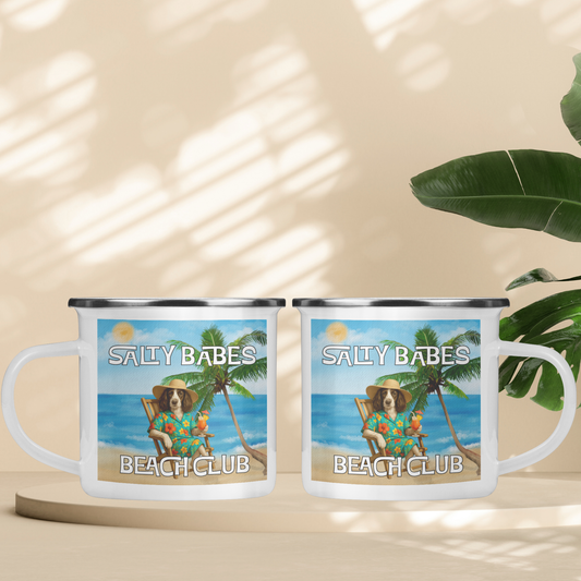 Salty Dudes and Babes Beach Club Personalized Pet Camping Mug 12oz
