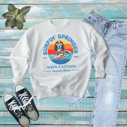 Surfin' Springer Wave Catcher, Squirrel Chaser Sweatshirt