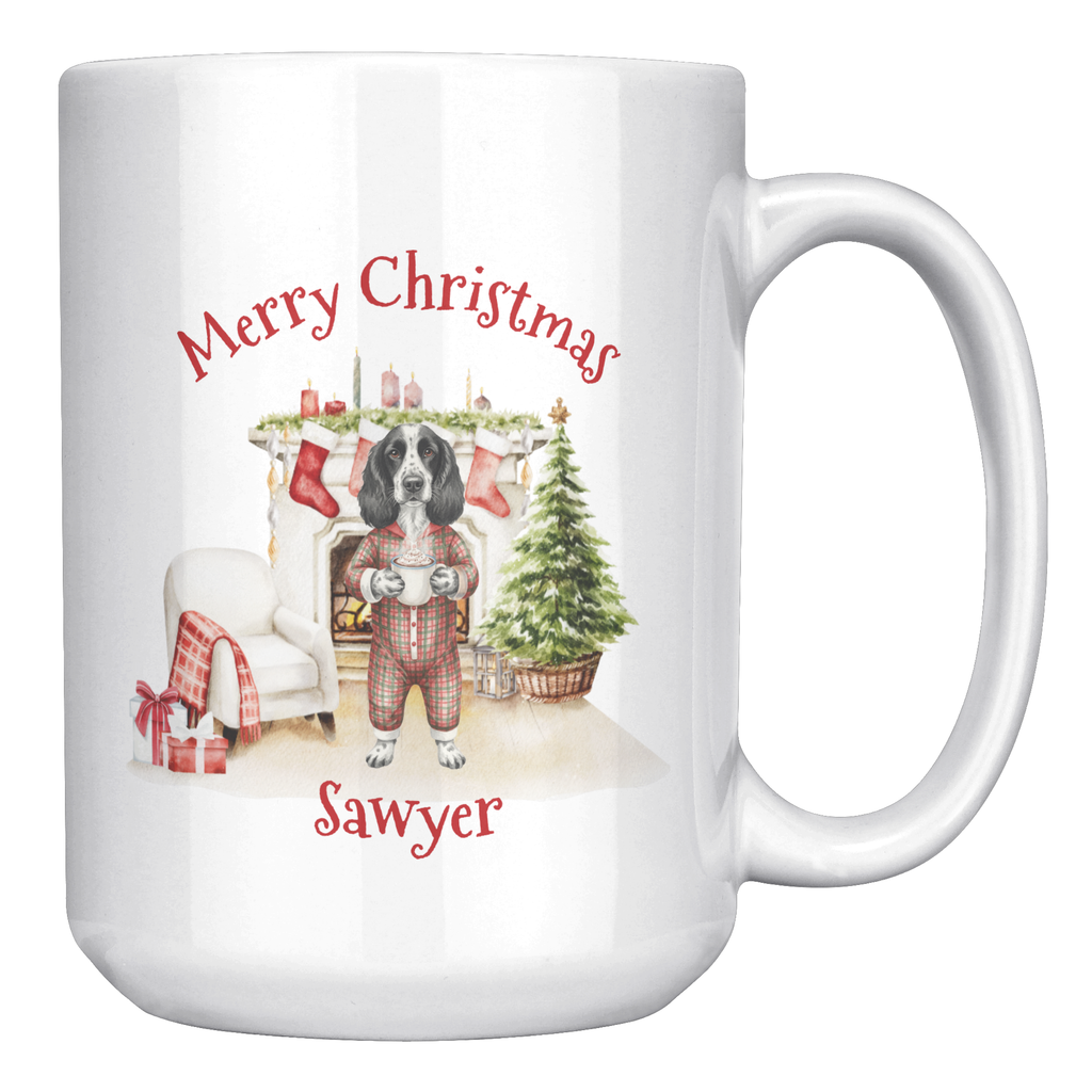 Adorable Dog in Pajamas Personalized Ceramic Christmas Mug 15oz