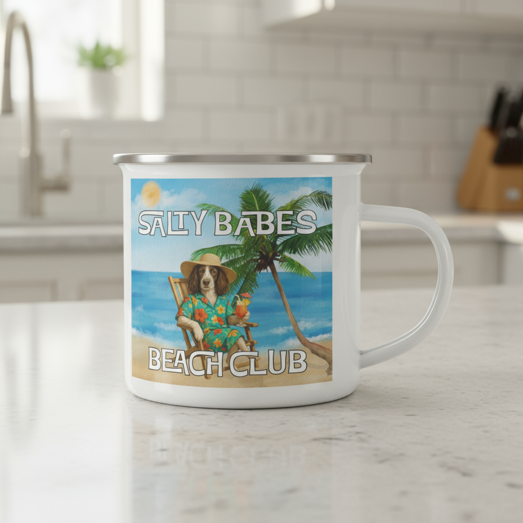 Salty Dudes and Babes Beach Club Personalized Pet Camping Mug 12oz