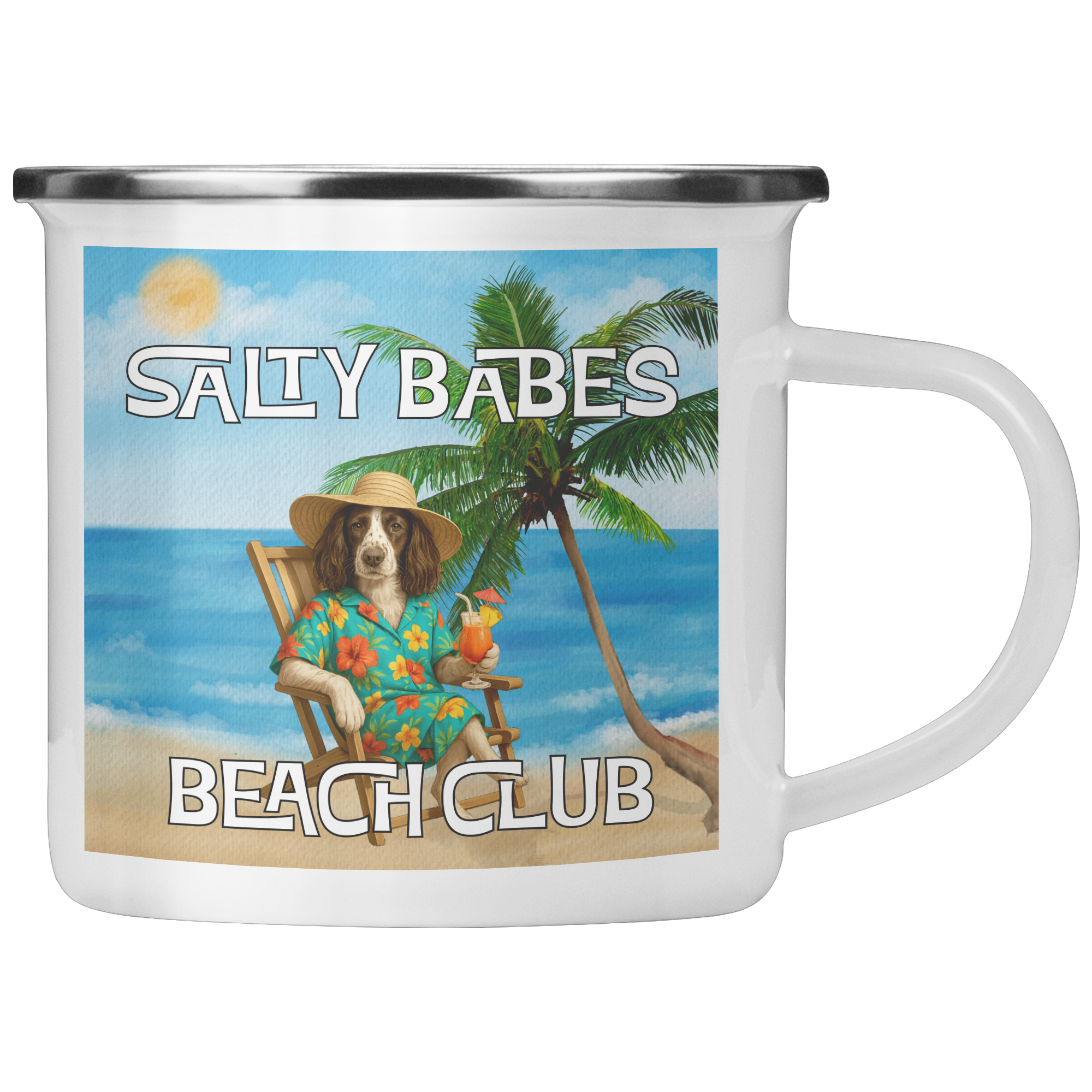 Salty Dudes and Babes Beach Club Personalized Pet Camping Mug 12oz