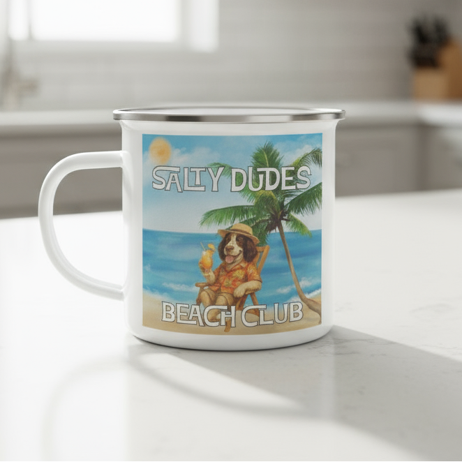 Salty Dudes and Babes Beach Club Personalized Pet Camping Mug 12oz