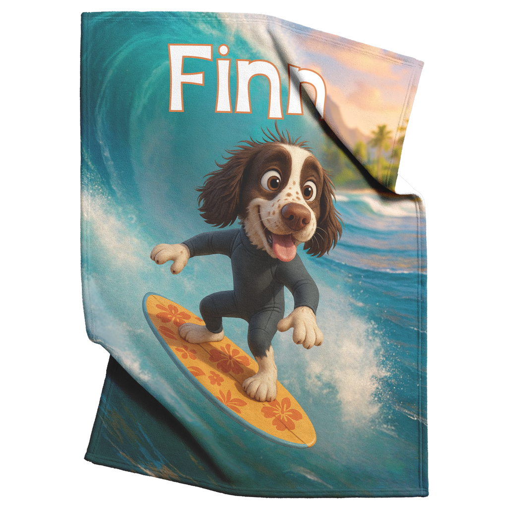 Surfing Dog Personalized Sherpa/Fleece Blanket 60x80