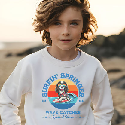 Surfin' Springer Wave Catcher, Squirrel Chaser Sweatshirt Youth