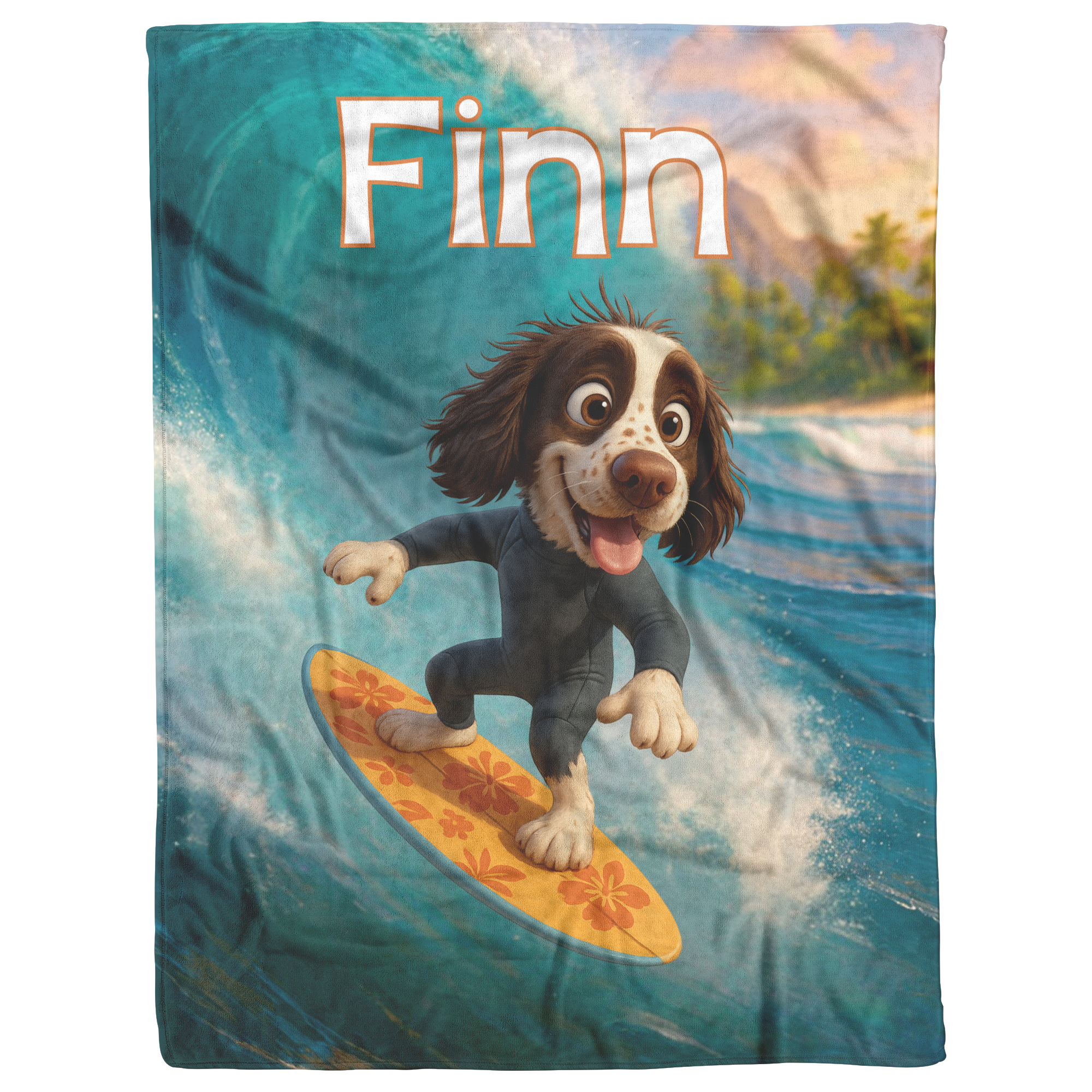 Surfing Dog Personalized Sherpa/Fleece Blanket 60x80