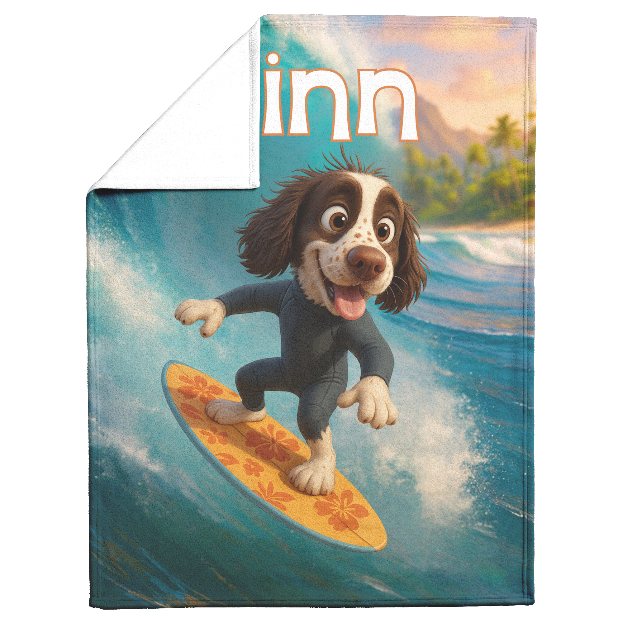 Surfing Dog Personalized Sherpa/Fleece Blanket 60x80