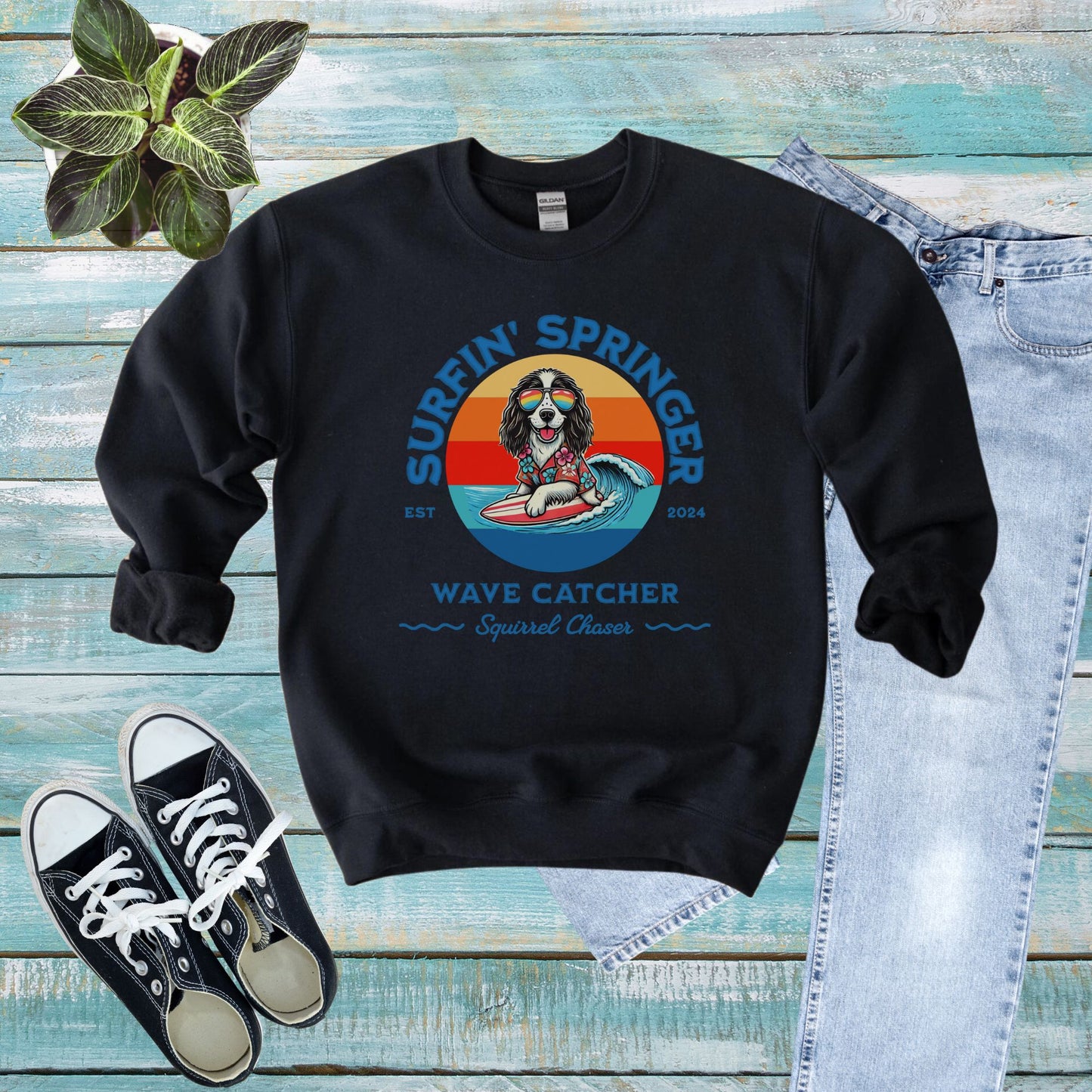 Surfin' Springer Wave Catcher, Squirrel Chaser Sweatshirt