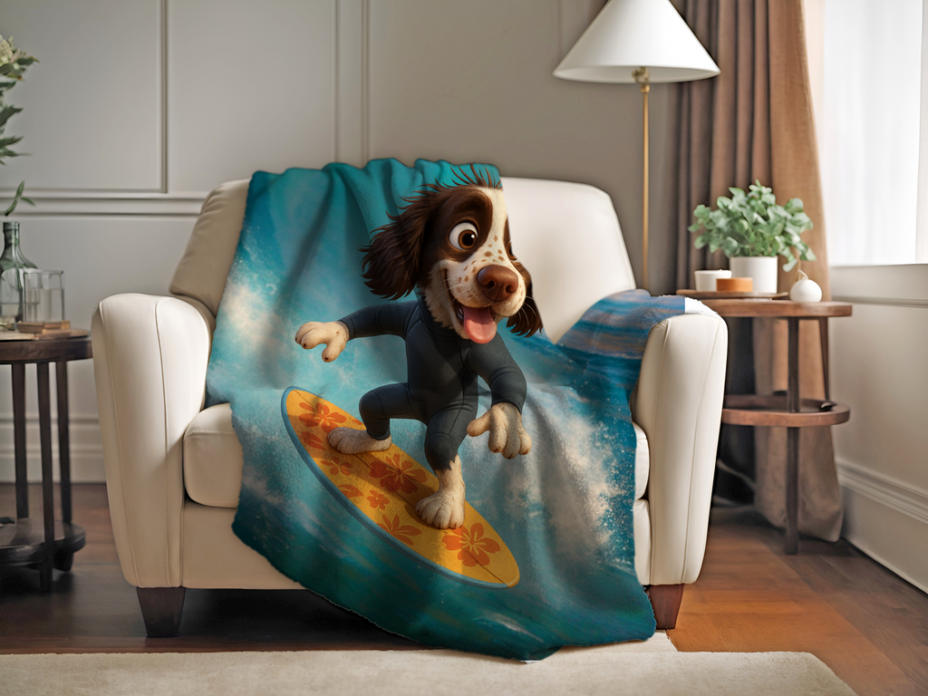 Surfing Dog Personalized Sherpa/Fleece Blanket 60x80