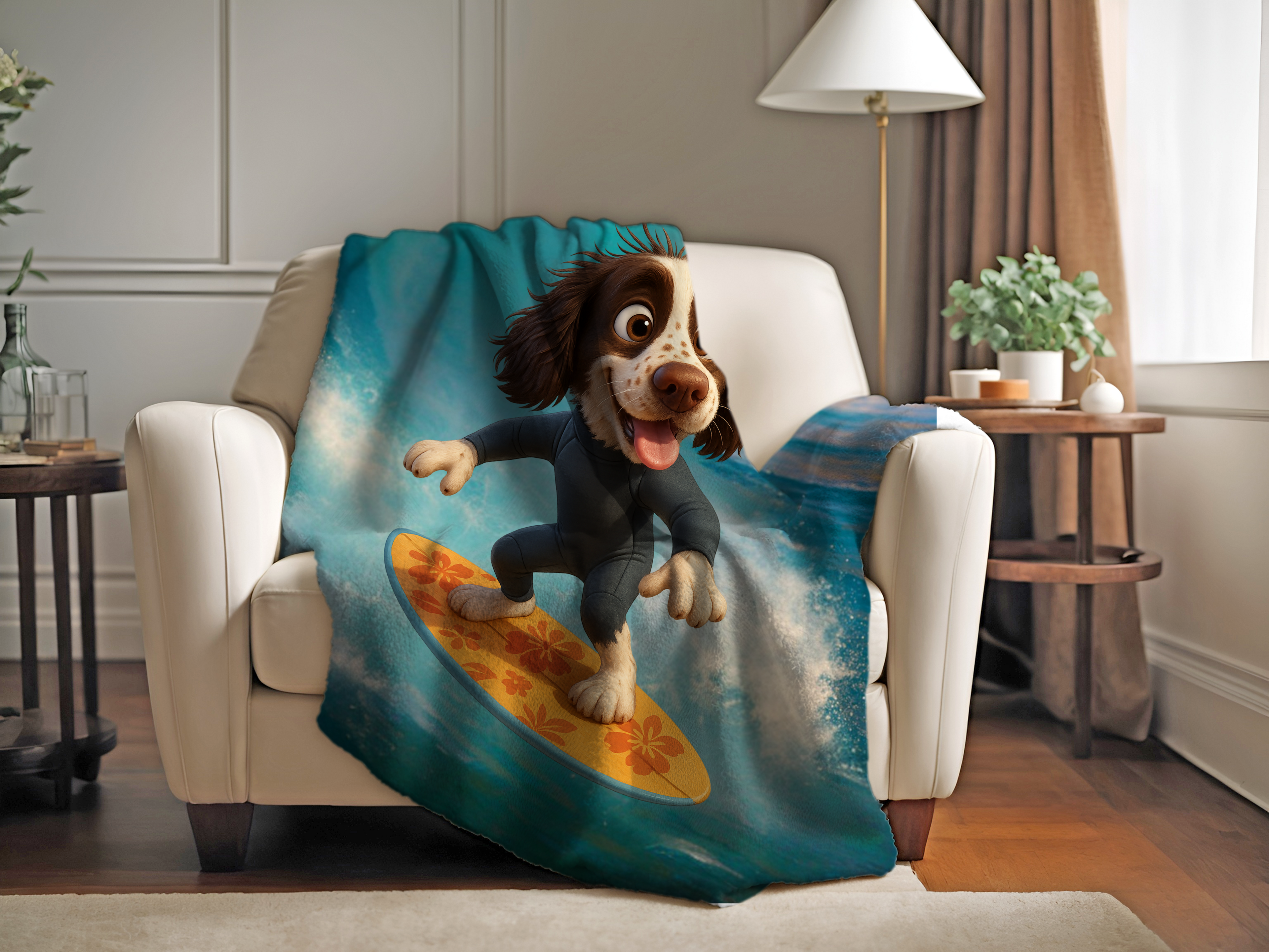 Surfing Dog Personalized Sherpa/Fleece Blanket 60x80