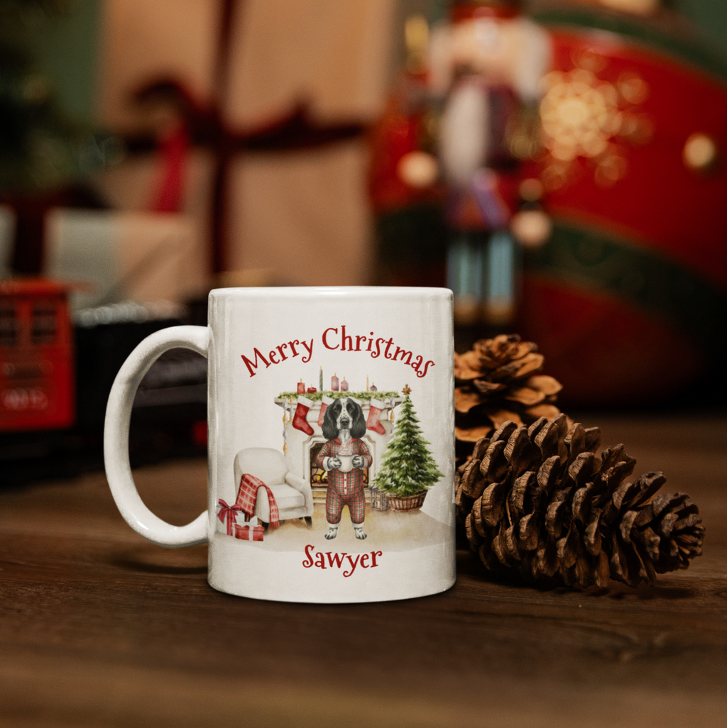 Adorable Dog in Pajamas Personalized Ceramic Christmas Mug 15oz