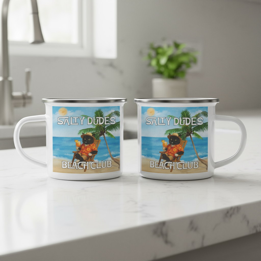 Salty Dudes and Babes Beach Club Personalized Pet Camping Mug 12oz