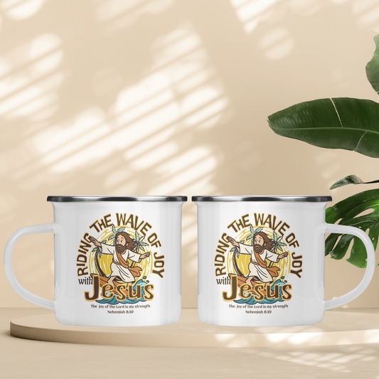 Riding the Wave of Joy with Jesus Camping Mug 12oz
