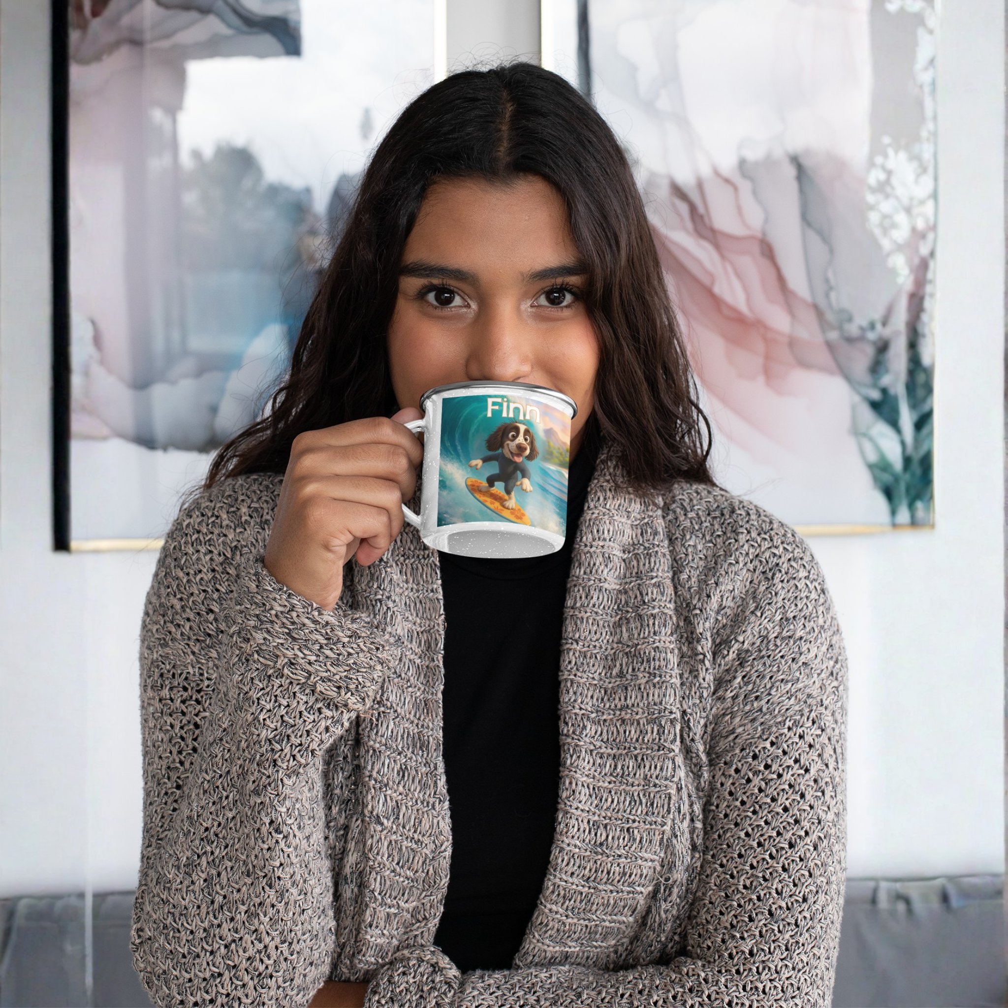 12oz Personalized  3D Cartoon Surfing Dog Camping Mug (Front/Back)