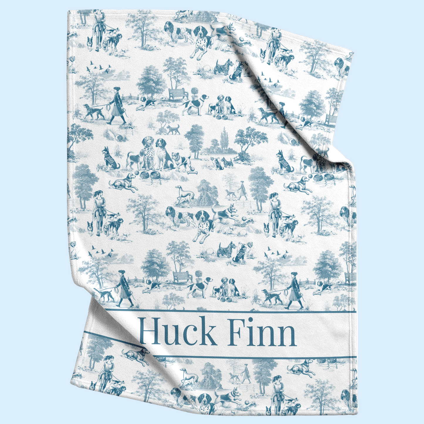 Blue Toile Dog Design Personalized  Sherpa/Fleece Blanket 60x80