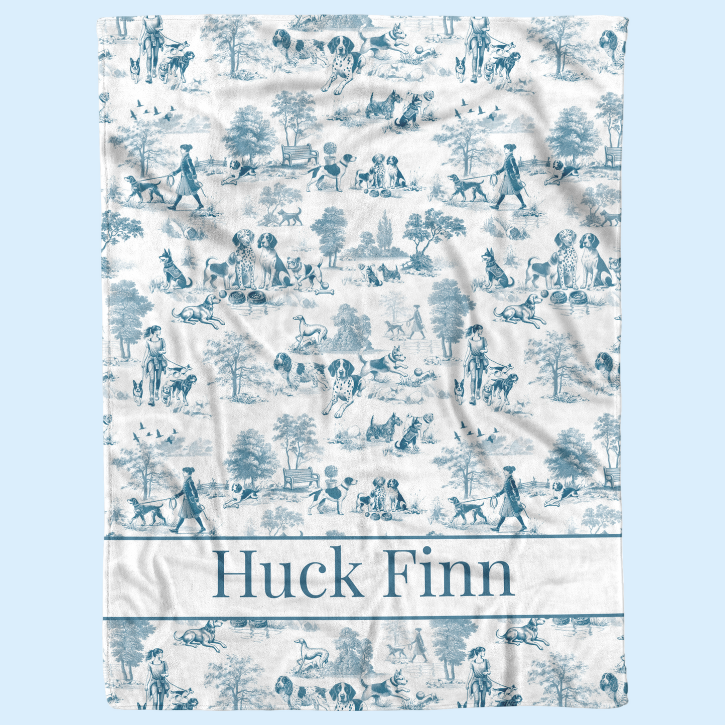 Blue Toile Dog Design Personalized  Sherpa/Fleece Blanket 60x80