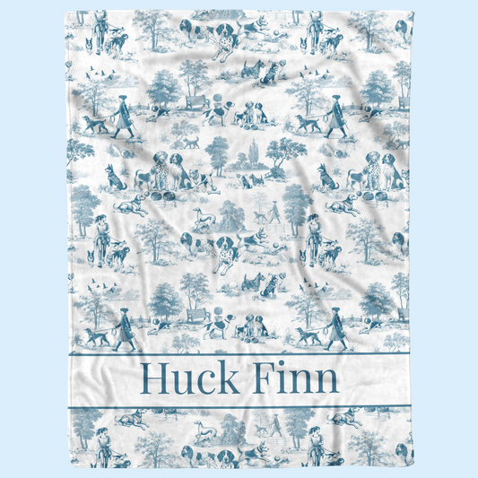 Blue Toile Dog Design Personalized  Sherpa/Fleece Blanket 60x80