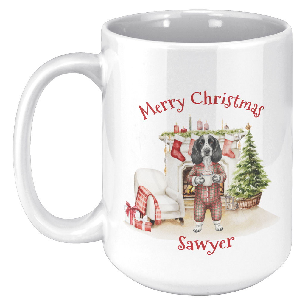 Adorable Dog in Pajamas Personalized Ceramic Christmas Mug 15oz