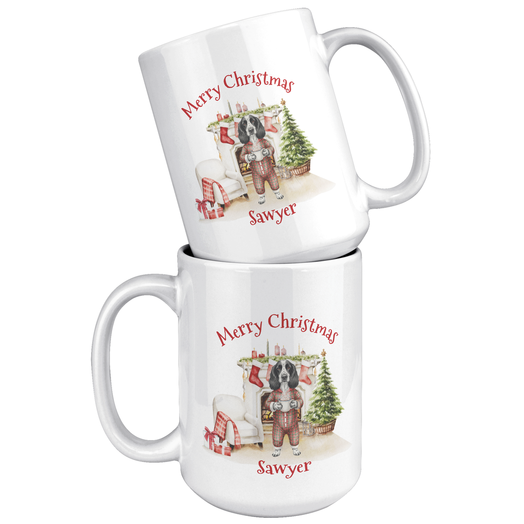 Adorable Dog in Pajamas Personalized Ceramic Christmas Mug 15oz