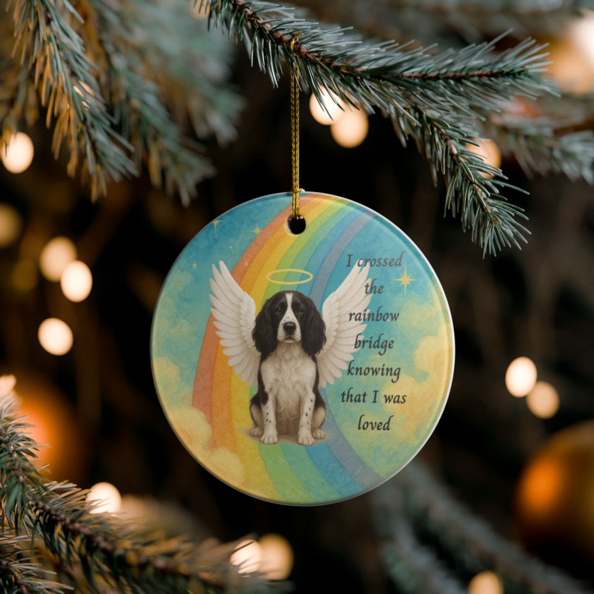 Rainbow Bridge Personalized Ceramic Pet Memorial Ornament, (1pc) – Attached design