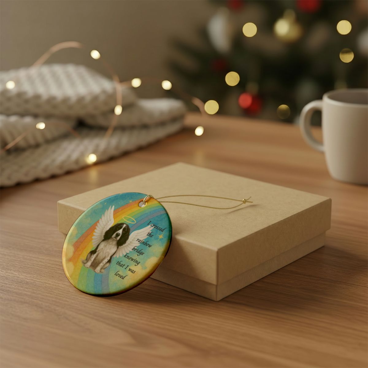 Rainbow Bridge Personalized Ceramic Pet Memorial Ornament, (1pc) – Attached design