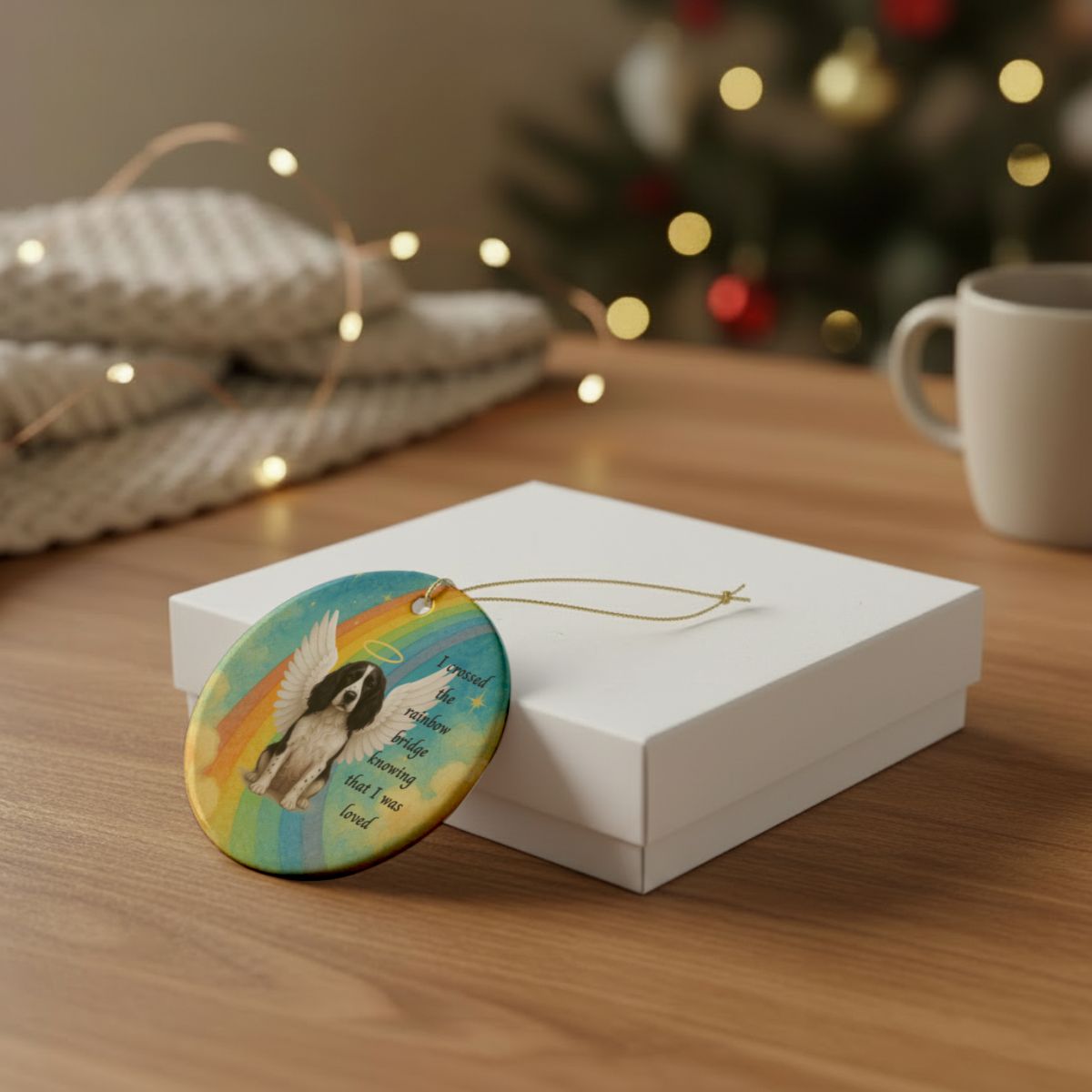 Rainbow Bridge Personalized Ceramic Pet Memorial Ornament, (1pc) – Attached design