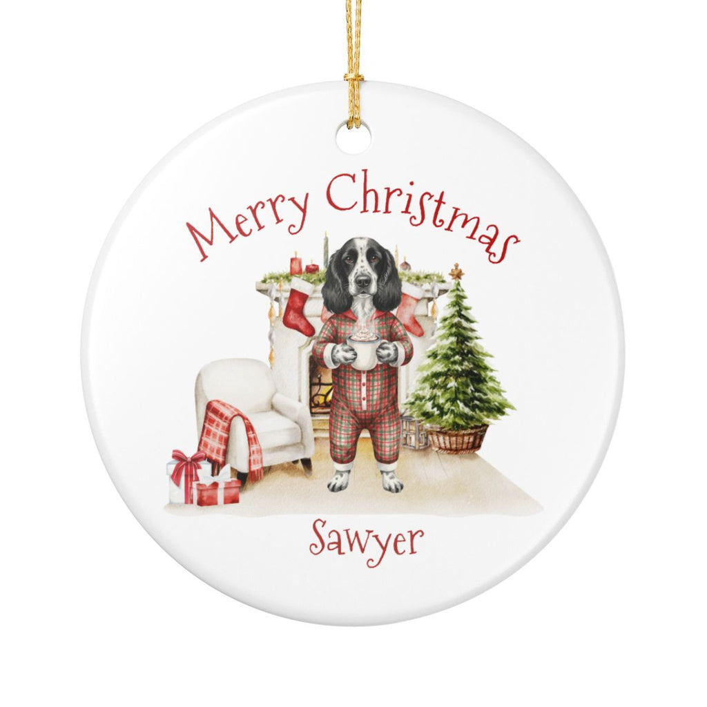 Cozy Dog in Pajamas Personalized Ceramic Ornament