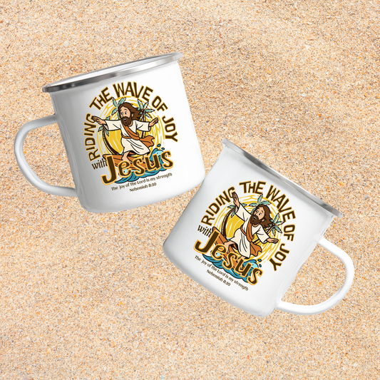 Riding the Wave of Joy with Jesus Camping Mug 12oz