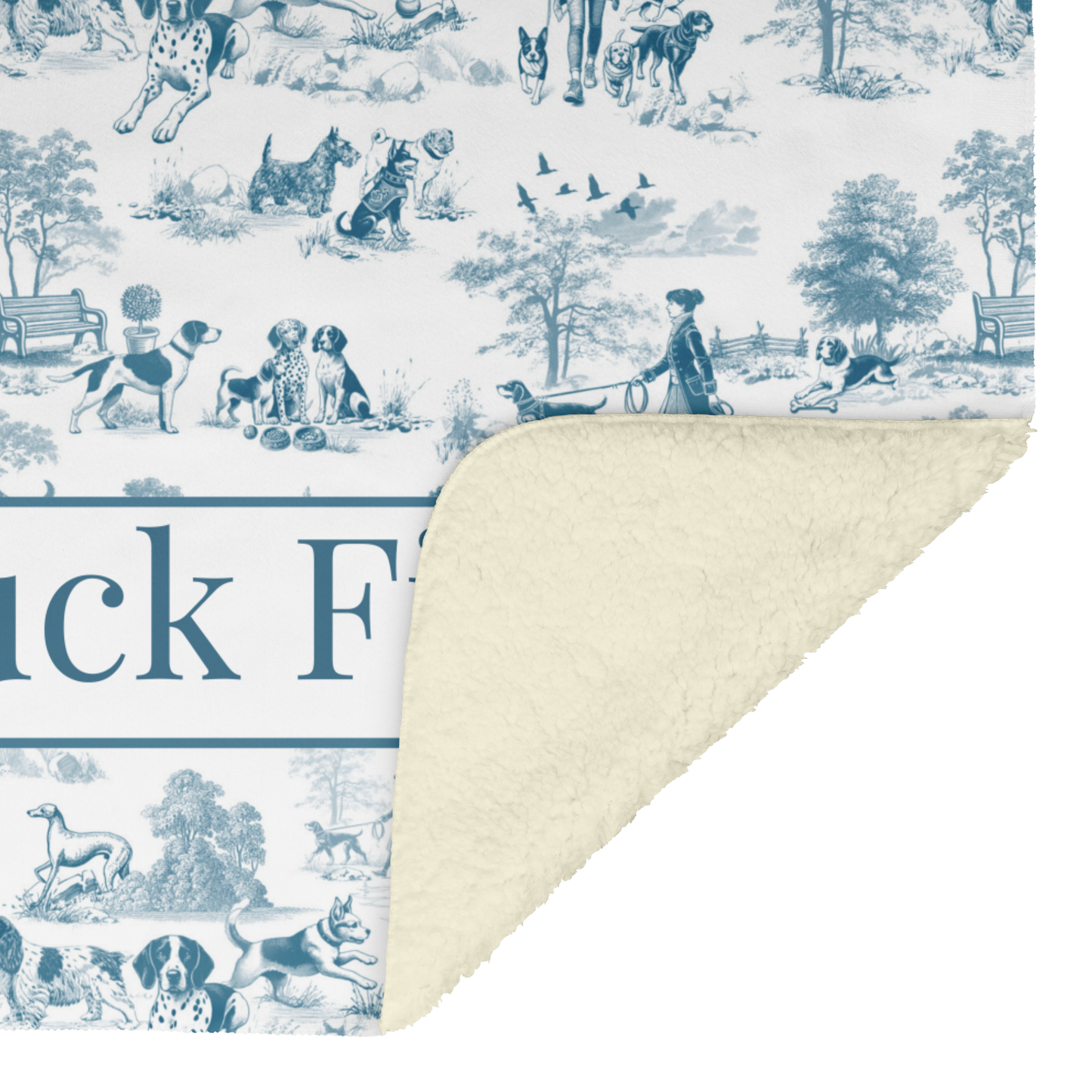Blue Toile Dog Design Personalized  Sherpa/Fleece Blanket 60x80